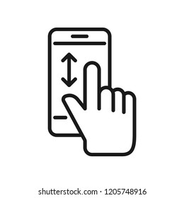 Hand move up or down on smartphone, simple flat design. Isolate on white background.