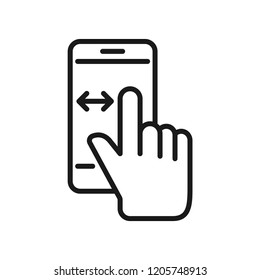 Hand move left or right on smartphone, simple flat design. Isolate on white background.