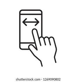 Hand move on mobile left right. Simple line icon. Isolate on white background. Vector.