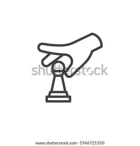 Hand move the pawn chess line icon. linear style sign for mobile concept and web design. Hand holding chess pawn outline vector icon. Symbol, logo illustration. Vector graphics