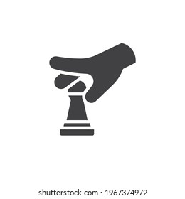 Hand move the pawn chess vector icon. filled flat sign for mobile concept and web design. Hand holding chess pawn glyph icon. Symbol, logo illustration. Vector graphics
