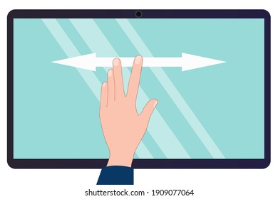 Hand movement on the touch screen. Tablet and hand control.