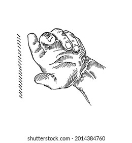 Hand movements. Left hand 3 fingers bent in a shooting style.
Vector illustration of a vintage retro sketch. Engraving style. black isolated on a white background. vector draw graphic design illustra