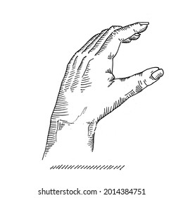 Hand movements. The left hand reaches up to find a grip. Vector illustration of a vintage retro sketch. Engraving style. black white background. vector draw graphic design illustration sketch 