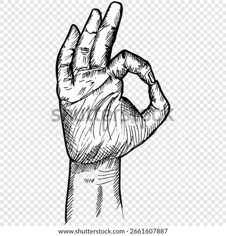 hand movements if ok. Drawing of hand. sketch and illustration