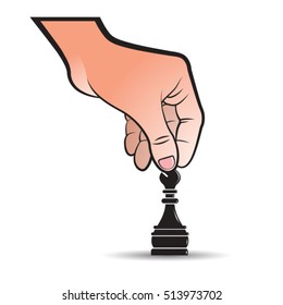 hand moving chess piece bishop in color-vector drawing