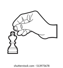 hand moving chess piece king in black-vector drawing