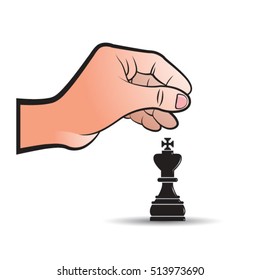 hand moving chess piece king in color-vector drawing