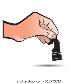 hand moving chess piece knight in color-vector drawing