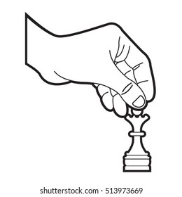 hand moving chess piece queen in black-vector drawing
