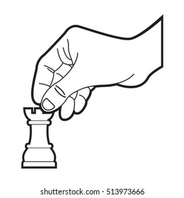 hand moving chess piece rook in black-vector drawing