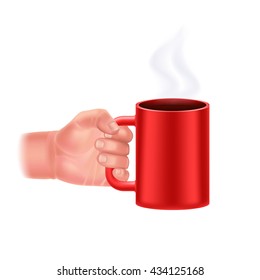 ? hand with a mug of coffee. Vector EPS10
