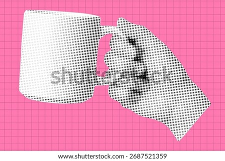 Hand with mug cup retro halftone collage