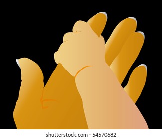 Hand of mum on a black background