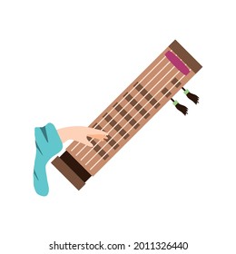 hand with musical instrument gayageum isolated icon