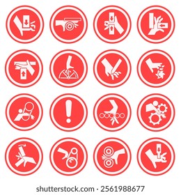 Hand mutilation. Set of warning signs. Be careful. Hand chewing. EPS 10.
