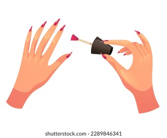 Hand nail manicure woman varnish polish concept. Vector cartoon graphic design element illustration