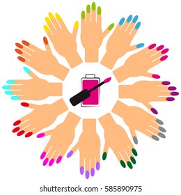Hand with nails on white background. Vector illustration.