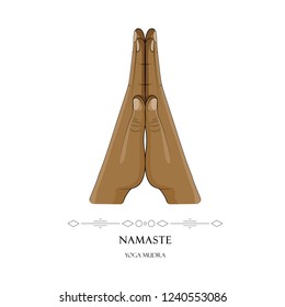 Hand in Namaste yoga mudra isolated on a white background. Yogic hand gesture.Vector illustration