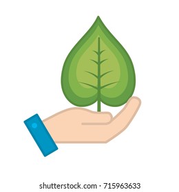 hand with natural and tropical leaf