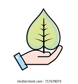 hand with natural and tropical leaf