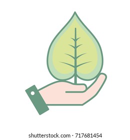 hand with natural and tropical leaf