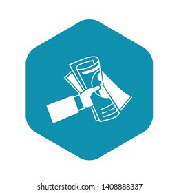 Hand newspaper icon. Simple illustration of hand newspaper vector icon for web design isolated on white background