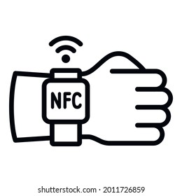 Hand nfc smartwatch icon. Outline hand nfc smartwatch vector icon for web design isolated on white background