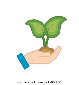 hand with nice plants with ground to natural ecology