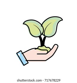 hand with nice plants with ground to natural ecology