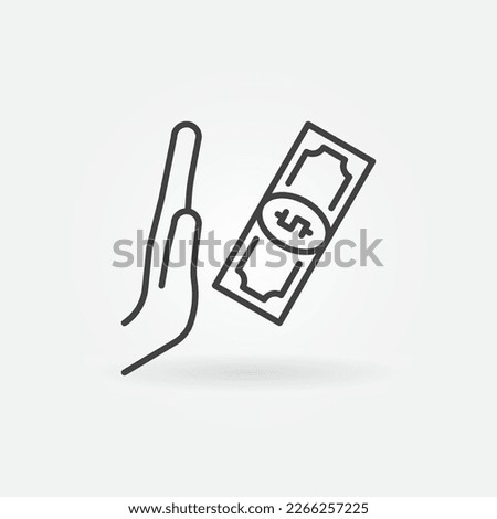 Hand No Sign with Money vector Anti Corruption concept icon or sign in thin line style 