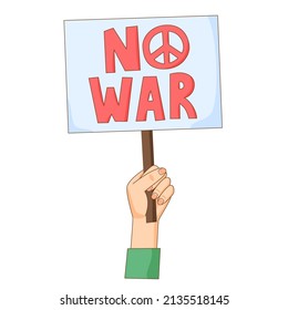 Hand with No war banner. Antiwar and pacifist movement activist with sign. Peace demand. Vector 