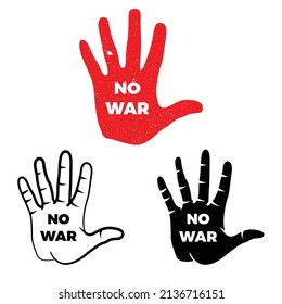 hand no war red grunge style. Outline vector illustration. Fill color.