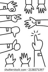hand non verbal sign language set of cartoon style drawn human hands monochrome vector elements isolated on white background