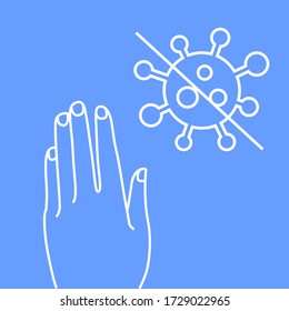 hand not touching virus. simple line icon. covid19 gem