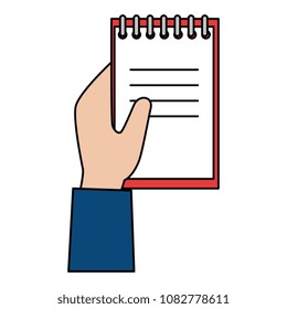 hand with notebook school isolated icon