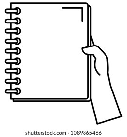 hand with notebook school isolated icon