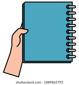 hand with notebook school isolated icon