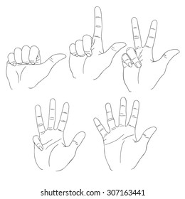 Hand Number collection - vector line illustration