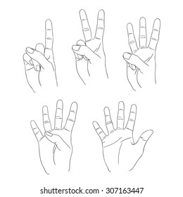 Hand Number collection - vector line illustration