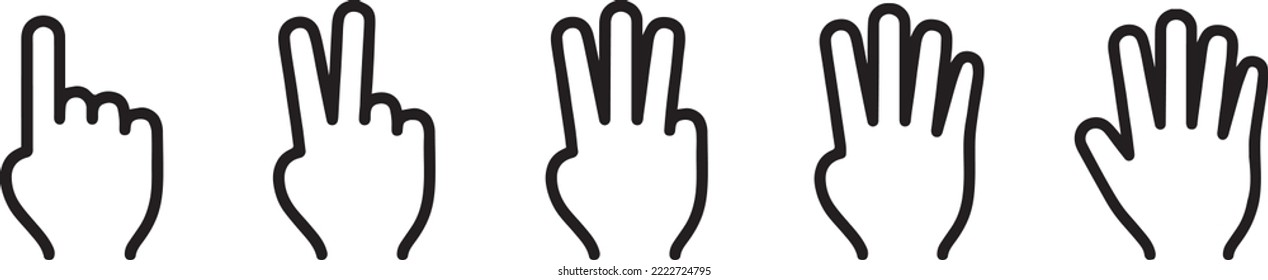 Hand numbers sign. Hand showing fingers from one to five