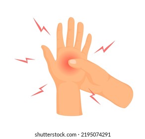 Hand numbness. Cartoon numb hands or joints pain sensation, aching finger tingling palm arthritis swelling arm damaged nerve sore muscle tremble and ache joint, vector illustration