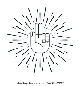 Hand with an oath gesture. Make a commitment. Vector linear icon on a white background.
