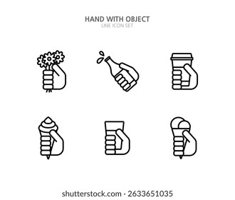 Hand with object icon set