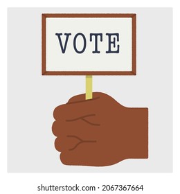 Сolorful hand with an object in it. Banner template in a strong hand. The concept of the power of words. Flat ripped illustration. Vector isolated image