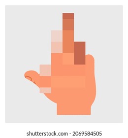 Сolorful hand with an object in it. Rude gesture in piscelles. The concept of censorship. Flat ripped illustration. Vector isolated image