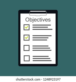 In hand. Objective board goal check list