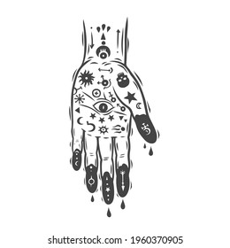  A hand with the occult signs. Can be used as a sketch of a tattoo.