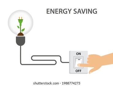 desenchufe eléctrico El concepto de energía verde tiene plantas dentro de la lámpara. Es un símbolo de una fuente de energía respetuosa con el medio ambiente. ilustración vectorial aislada en fondo blanco