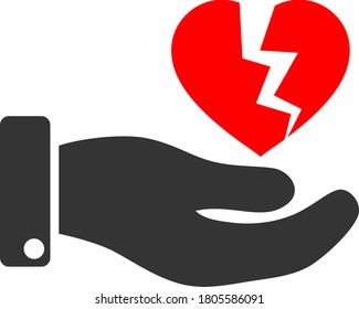 Hand Offer Broken Heart flat vector illustration. An isolated icon on a white background.